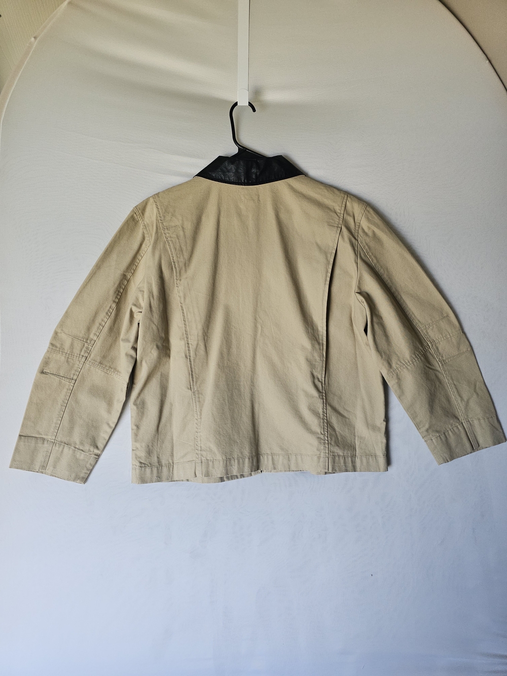a.n.a a new approach Beige Cotton Full Zip Jacket Coat Faux Leather Collar L NWT - Picture 13 of 16